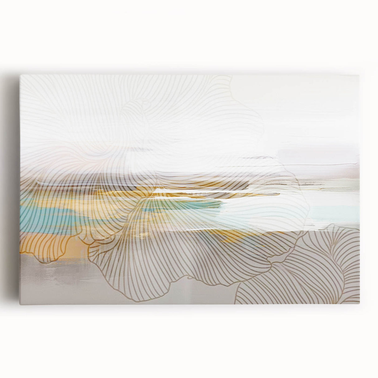 Abstract strokes and lines design on stretched canvas wall art in vibrant colors, ideal for modern home decor and artistic ambiance.