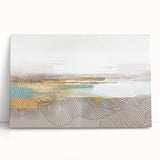 Abstract wall art featuring vibrant strokes and lines in shades of blue, yellow, and pink, perfect for modern home decor and interior design.