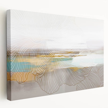Abstract artwork showcasing vibrant strokes and lines in a modern design, printed on stretched canvas with a side view display, ideal for contemporary decor.