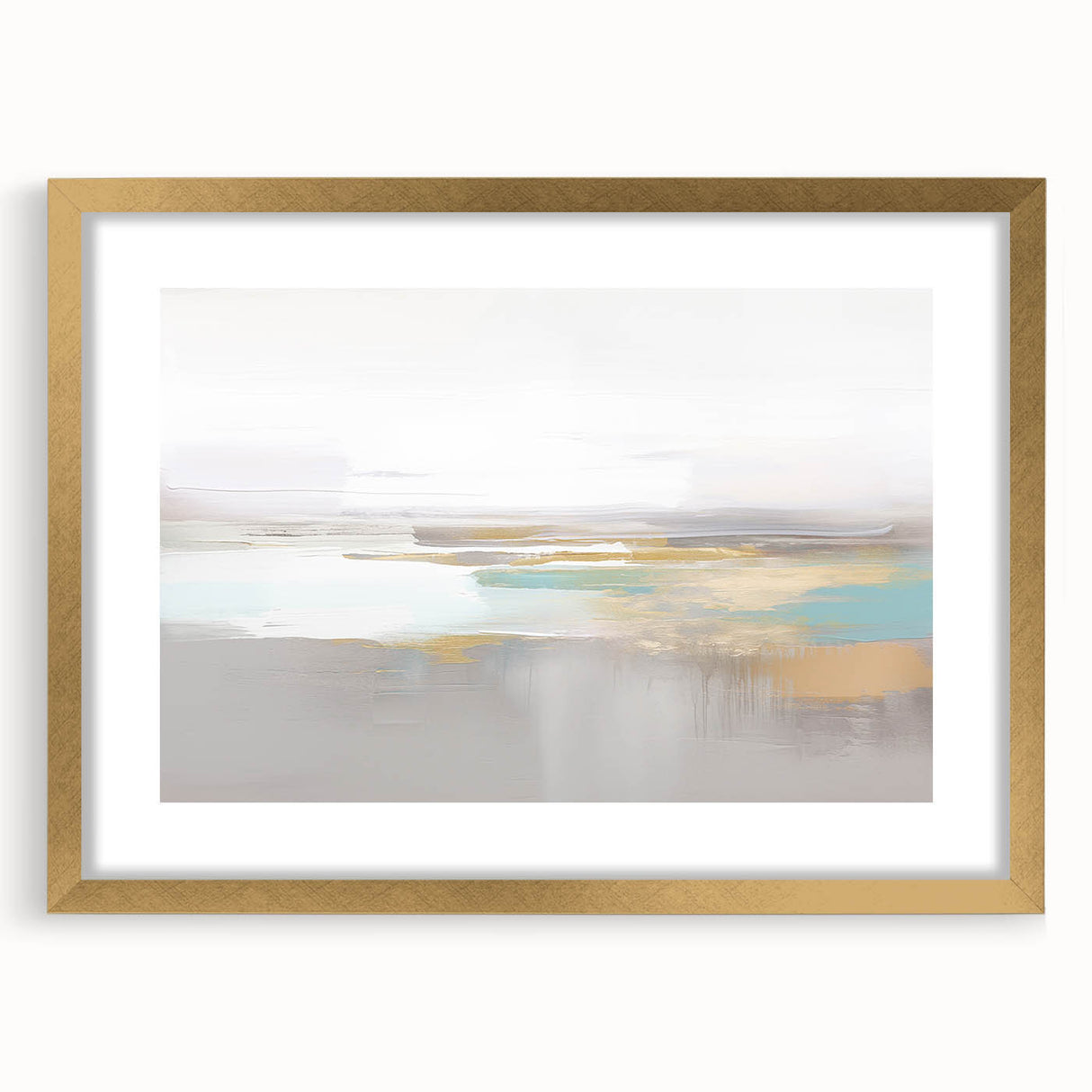 Abstract wall art featuring a collection of gold and black strokes and lines, elegantly framed with a mat, ideal for modern home decor.