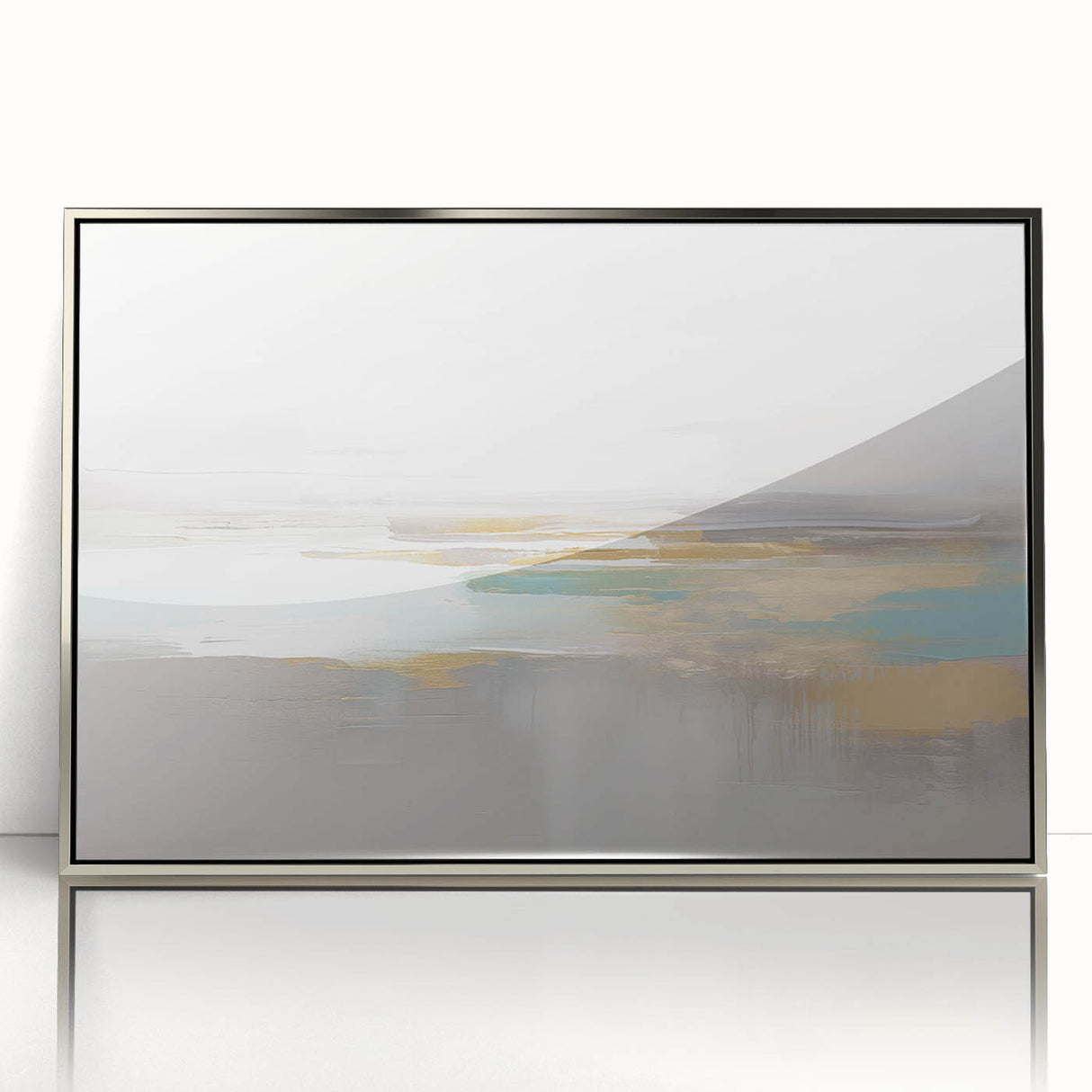 Framed acrylic wall art featuring an abstract design with colorful strokes and lines, elegantly displayed in a sleek silver frame for modern decor.