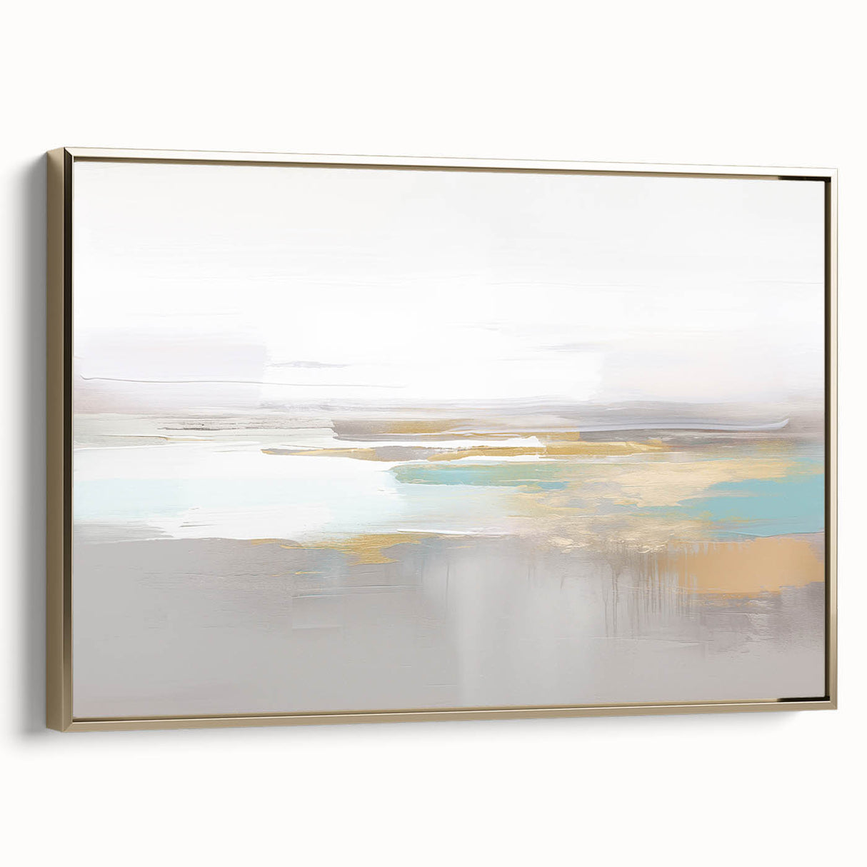 Framed wall art featuring abstract strokes and lines in gold and black, showcasing a modern design ideal for contemporary decor.