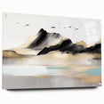 Abstract wall art design showcasing vibrant strokes and lines in a modern acrylic glass frame, elegantly displayed with decorative pins.