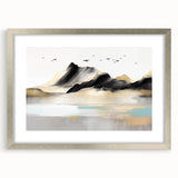 Framed abstract wall art featuring colorful strokes and lines in a modern design, set in a sleek silver mat for a stylish accent.