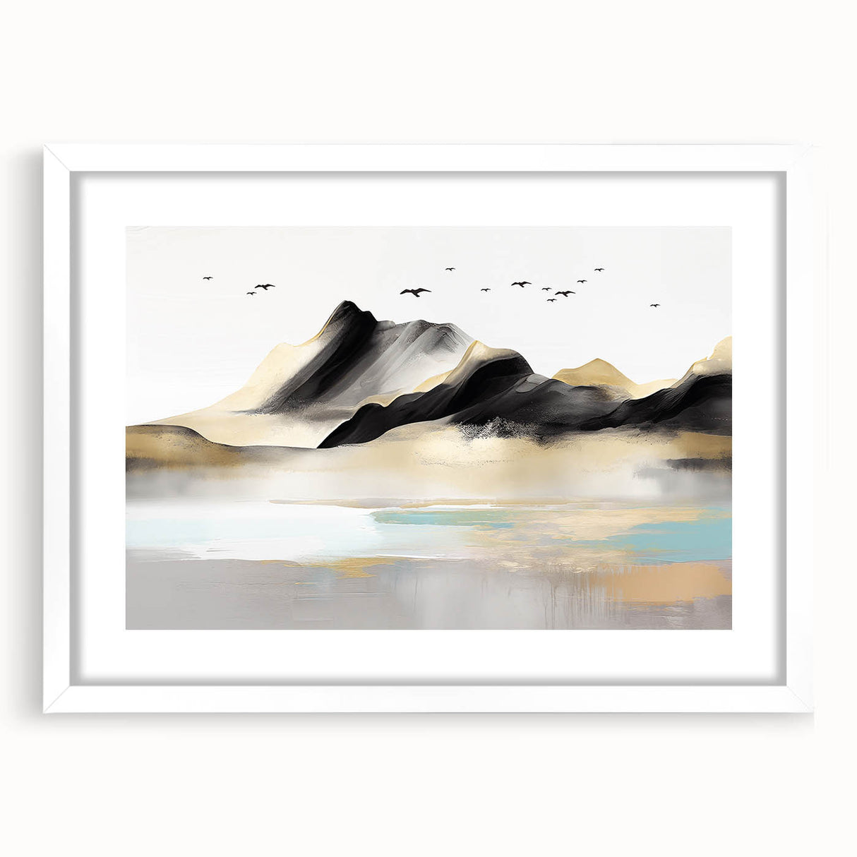 Abstract strokes and lines design wall art in a white frame with mat, showcasing modern artistic elements and vibrant color contrasts.
