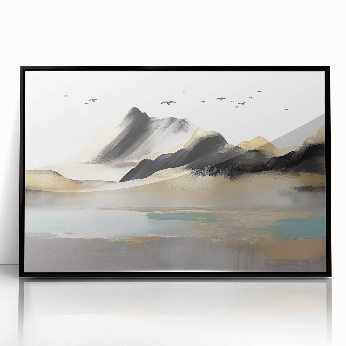 Framed abstract wall art featuring dynamic strokes and lines in black on a white background, adding a modern touch to any decor.