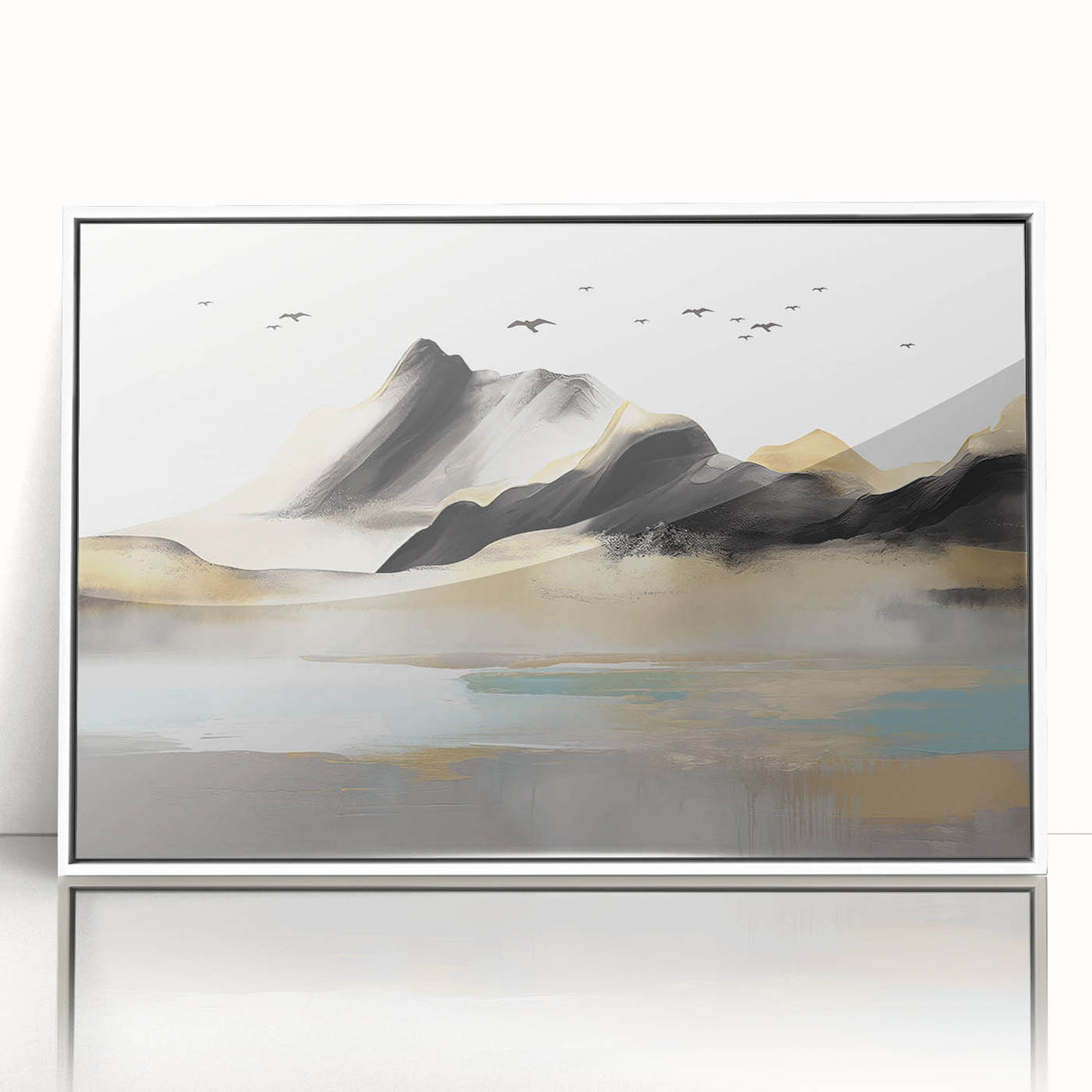 Framed wall art featuring an abstract design of colorful strokes and lines on a white background, adding a modern touch to home decor.