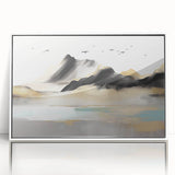 Framed wall art featuring an abstract design of colorful strokes and lines on a white background, adding a modern touch to home decor.