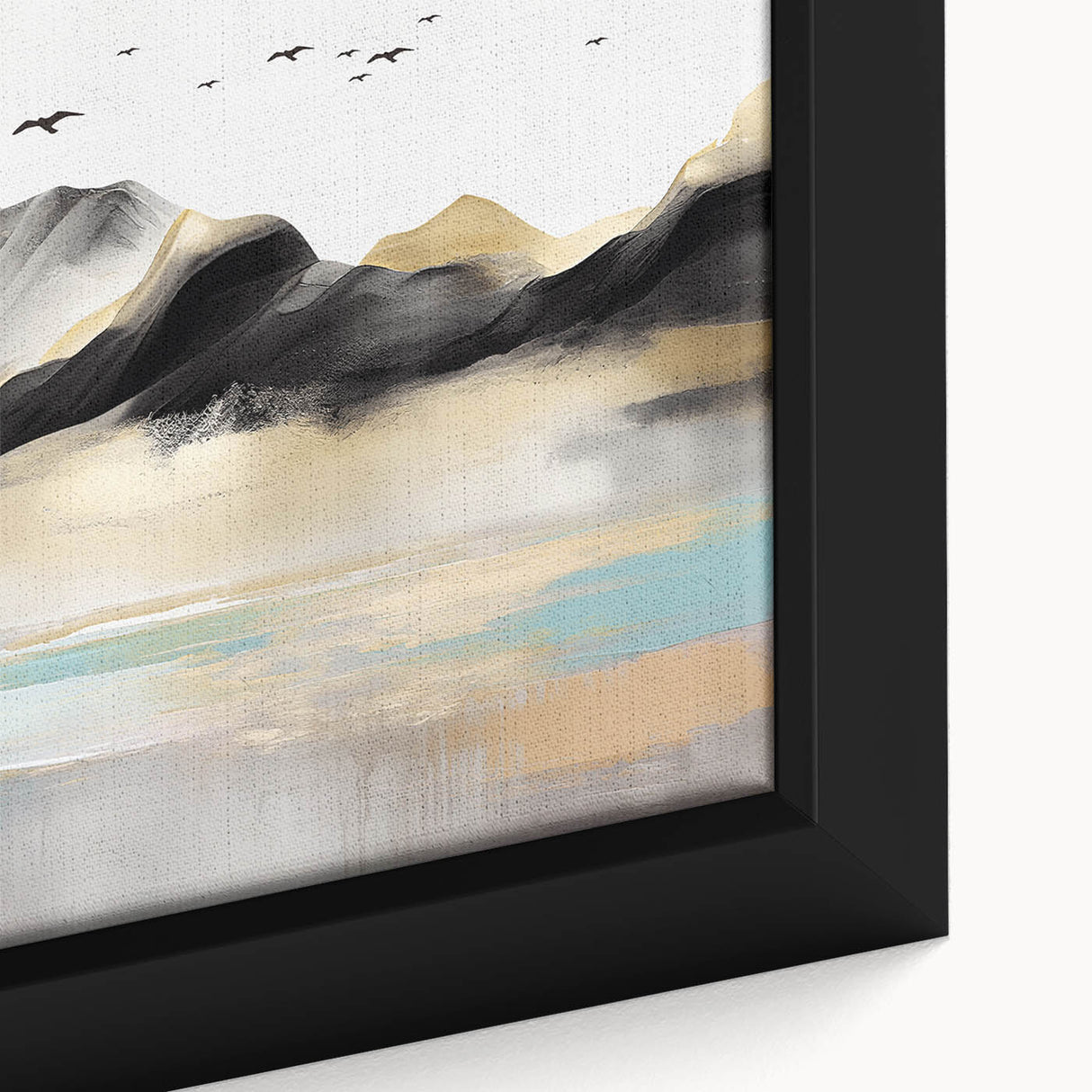 Close-up of abstract strokes and lines wall art in a framed canvas, showcasing vibrant colors and intricate designs for modern decor.