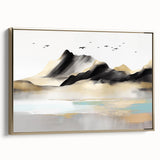 Framed wall art showcasing an abstract design with strokes and lines in gold and neutral tones, adding elegance to any decor.