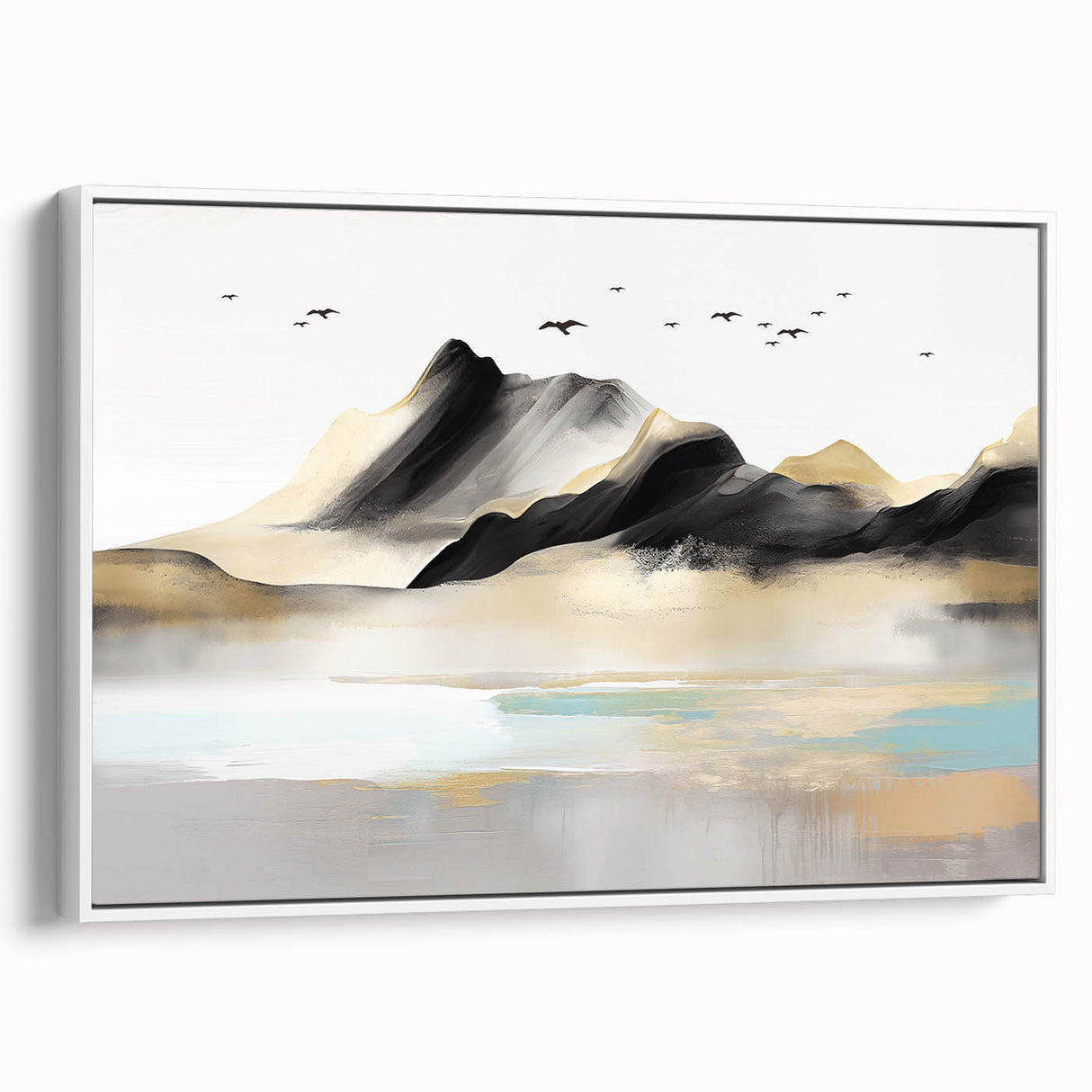 Framed abstract wall art showcasing dynamic strokes and lines in neutral tones, perfect for modern home decor with a sleek white frame.