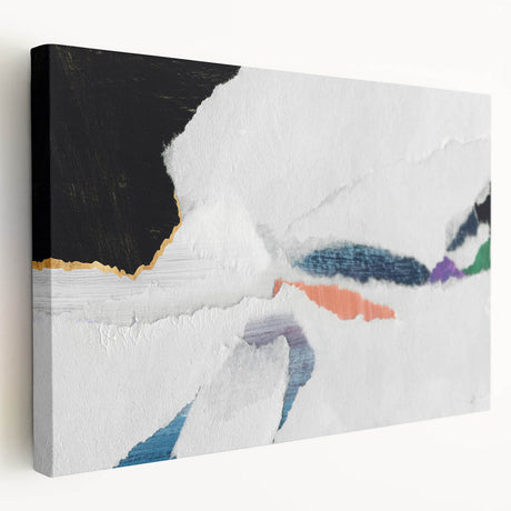 Abstract canvas wall art showcasing vibrant strokes and dynamic lines in shades of blue, orange, and yellow, elegantly displayed in a side view, perfect for modern decor.