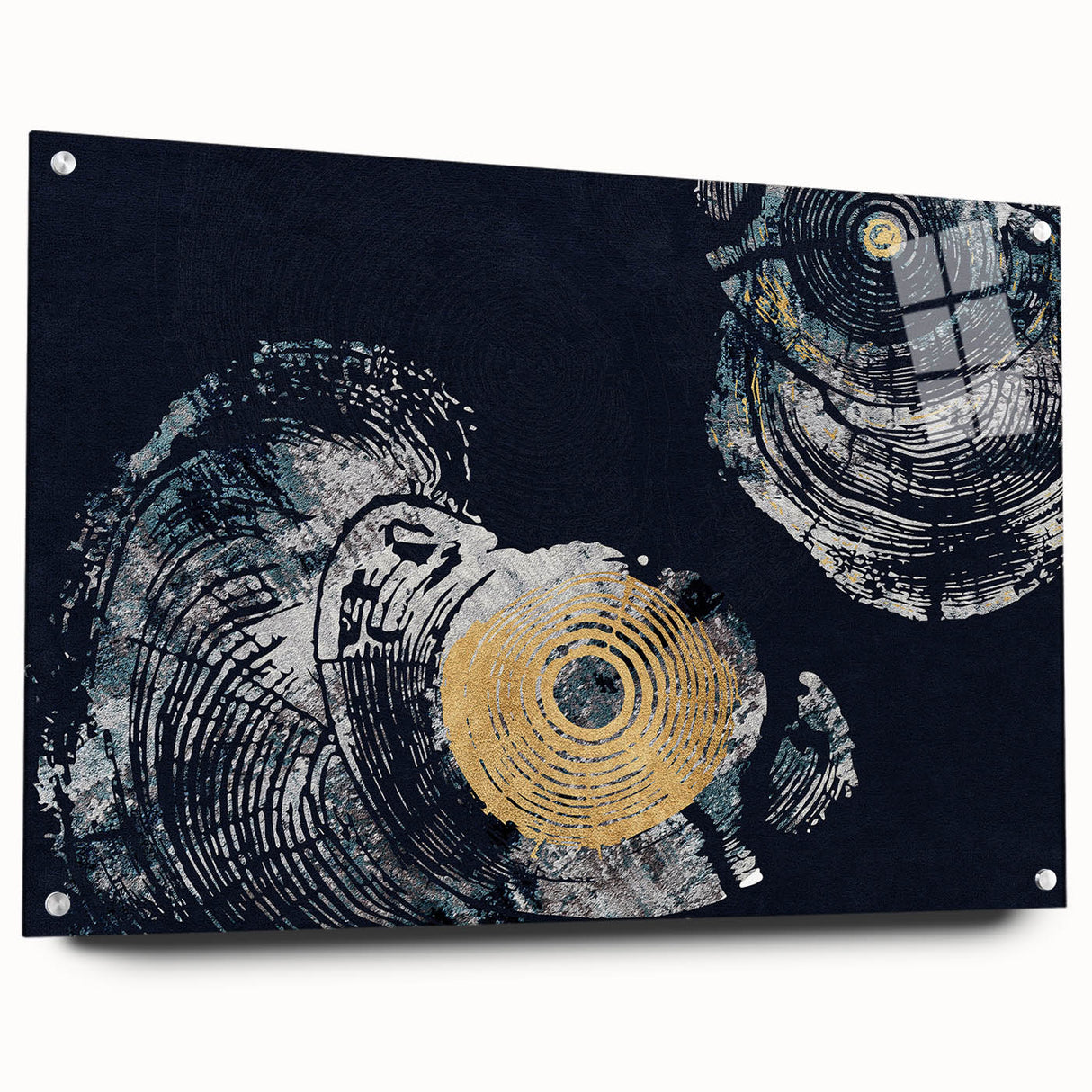 Abstract wall art featuring vibrant strokes and lines in a modern design, displayed in a sleek acrylic glass frame with pins for a contemporary look. Perfect for enhancing any living space or office decor.
