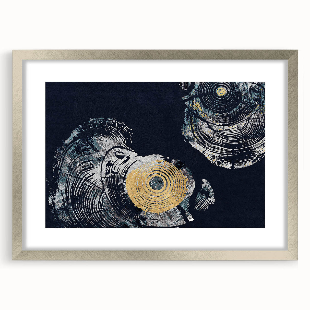 Abstract wall art featuring dynamic strokes and lines in a modern design, framed in silver with a mat, ideal for contemporary home décor. The piece showcases a blend of colors, enhancing any interior space with its artistic flair.