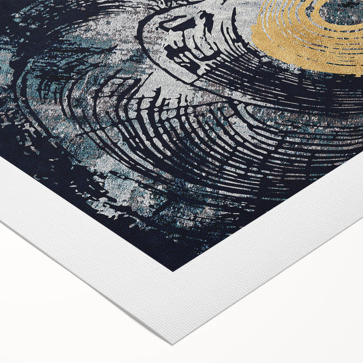 Abstract art canvas featuring vibrant strokes and lines in shades of blue, orange, and yellow, designed to add a modern touch to home decor. Perfect for contemporary art enthusiasts.