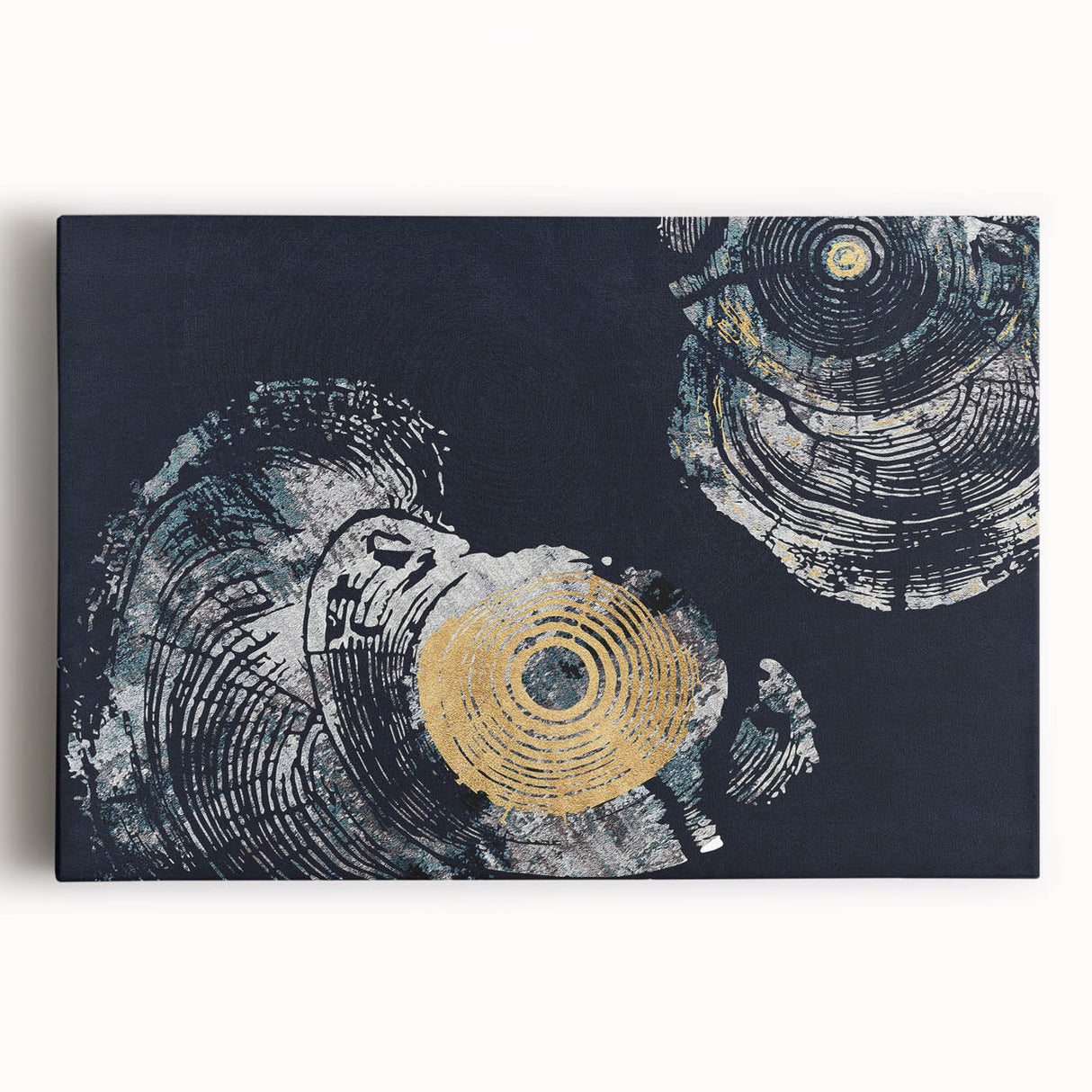 Colorful abstract strokes and lines design on stretched canvas wall art, showcasing vibrant hues of blue, yellow, and red for modern decor enhancement.