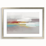 Framed abstract wall art featuring colorful strokes and lines in a modern design, showcased in a silver frame with a mat, enhancing any decor.