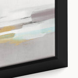 Close-up of an abstract strokes and lines design wall art piece, showcasing vibrant colors and dynamic shapes on a framed canvas.