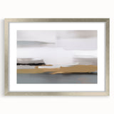 Abstract wall art featuring dynamic strokes and lines in a silver frame with a mat, showcasing a modern design perfect for contemporary decor.