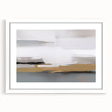 Framed abstract wall art featuring colorful strokes and lines in a modern design, set in a sleek white mat for an elegant display.