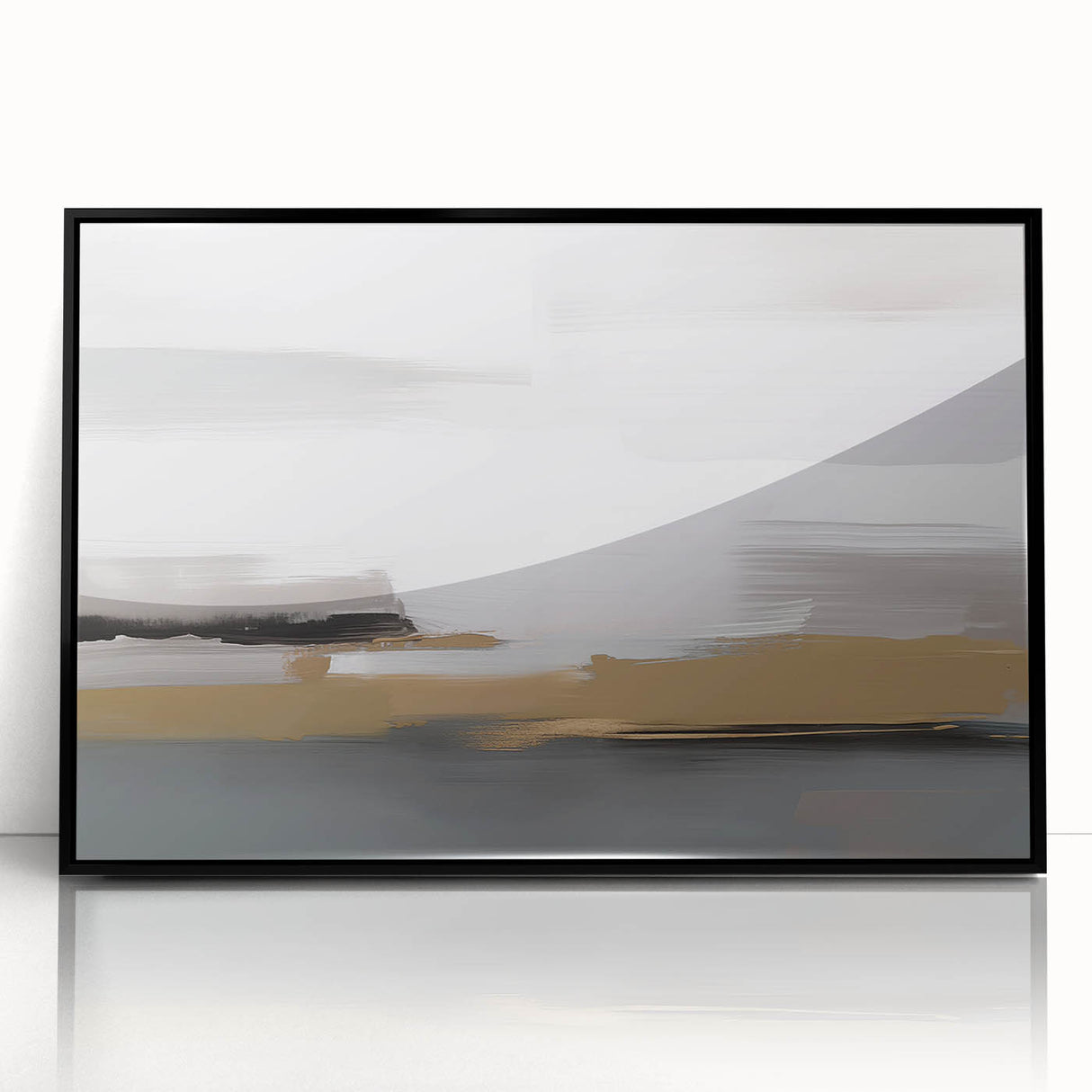 Framed abstract wall art featuring dynamic strokes and lines in shades of black and cream, ideal for modern home decor.