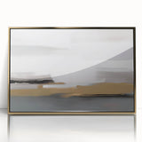 Framed abstract wall art showcasing vibrant gold strokes and lines on a sleek acrylic background, perfect for modern home decor.