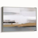 Framed abstract wall art featuring dynamic strokes and lines in soft silver tones, ideal for modern decor, showcasing a sophisticated design.
