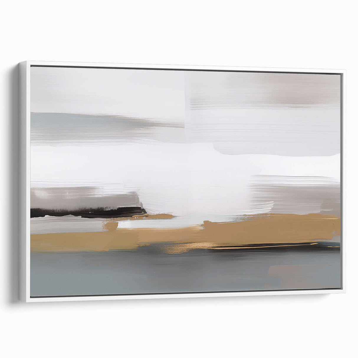 Framed wall art featuring an abstract design of colorful strokes and lines on canvas, set against a sleek white background, perfect for modern decor.