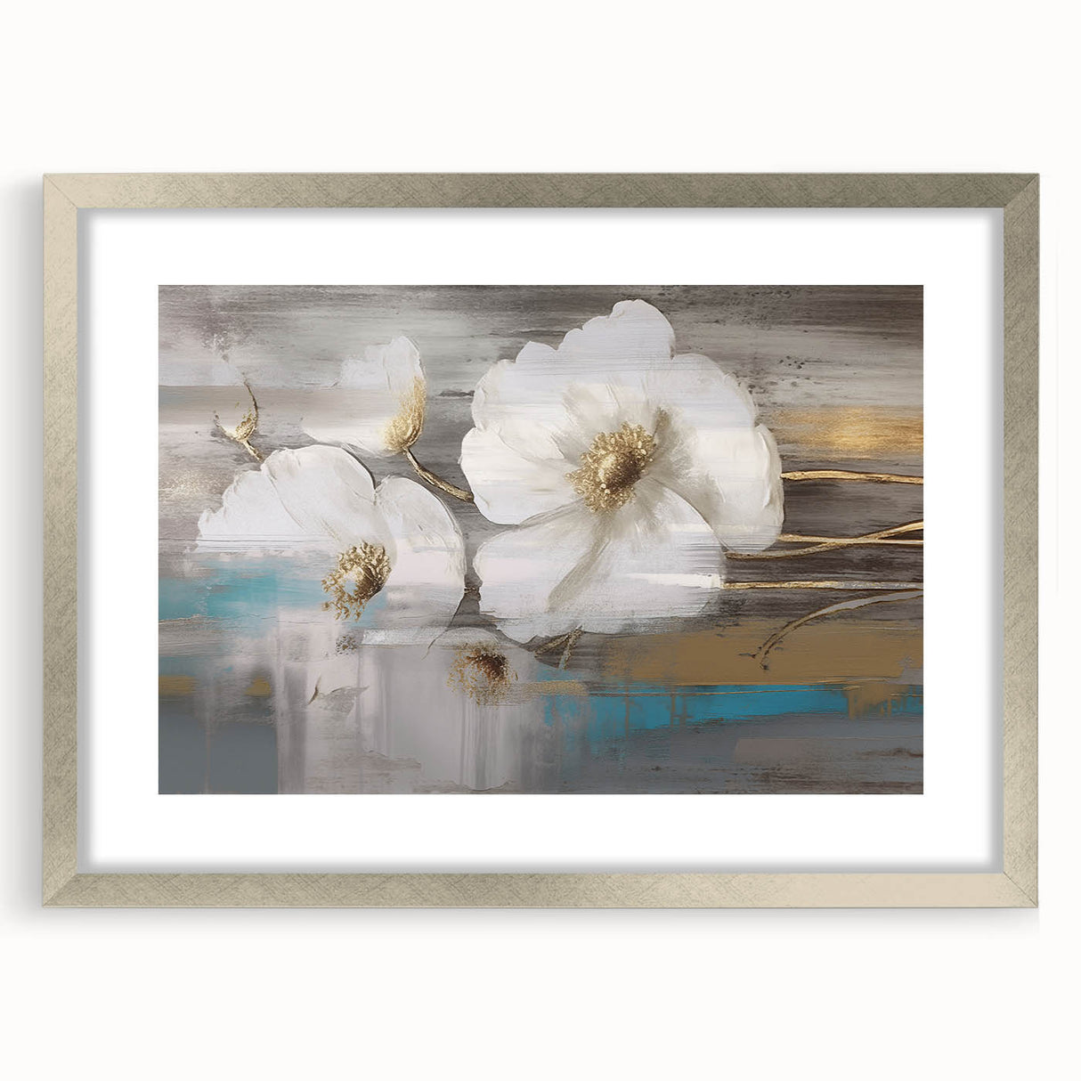 Framed abstract wall art showcasing vibrant, colorful strokes and lines in a sleek silver frame, perfect for modern home decor.