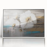 Framed abstract wall art featuring colorful strokes and lines in a modern design, highlighted by a sleek white frame, perfect for contemporary decor.
