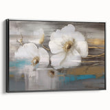 Framed canvas wall art showcasing an abstract design of colorful strokes and lines, featuring a sleek black frame and side view profile.