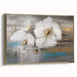 Framed wall art featuring an abstract design of gold strokes and lines against a dark background, creating a modern and elegant aesthetic.