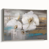 Framed abstract wall art showcasing elegant silver strokes and lines on a textured canvas, perfect for modern home decor.