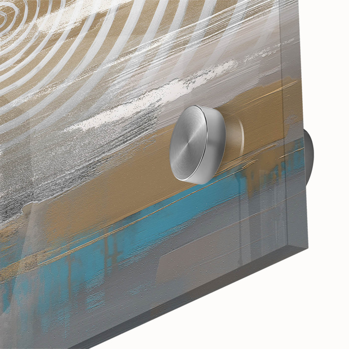 Close-up of an abstract wall art design showcasing vibrant strokes and lines in hues of blue, pink, and gold, perfect for modern decor.