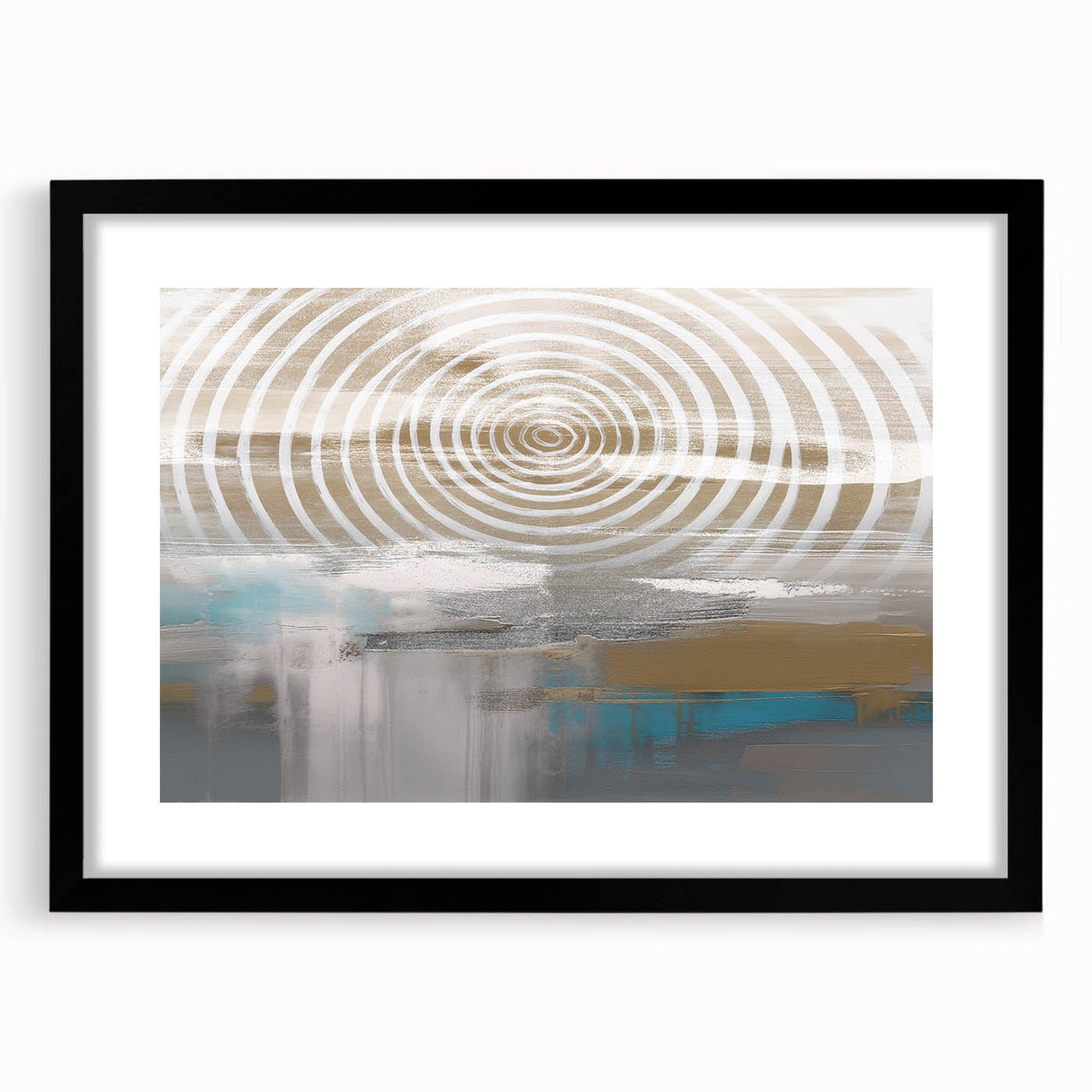 Framed abstract wall art showcasing dynamic strokes and lines in neutral tones, enhanced by a black mat, perfect for modern decor.