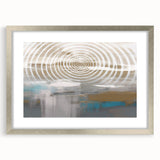 Framed abstract wall art featuring colorful strokes and lines in a modern design, set in a sleek silver frame with a white mat.