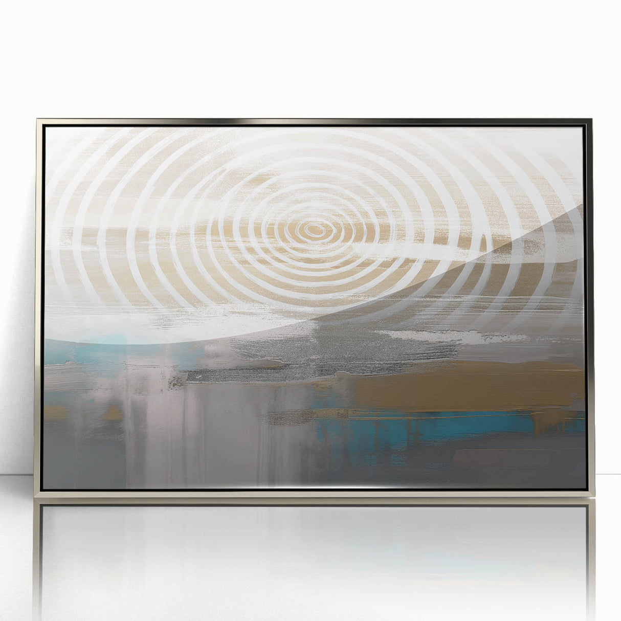 Framed wall art showcasing an abstract design of colorful strokes and lines in silver acrylic, adding a modern touch to any decor.