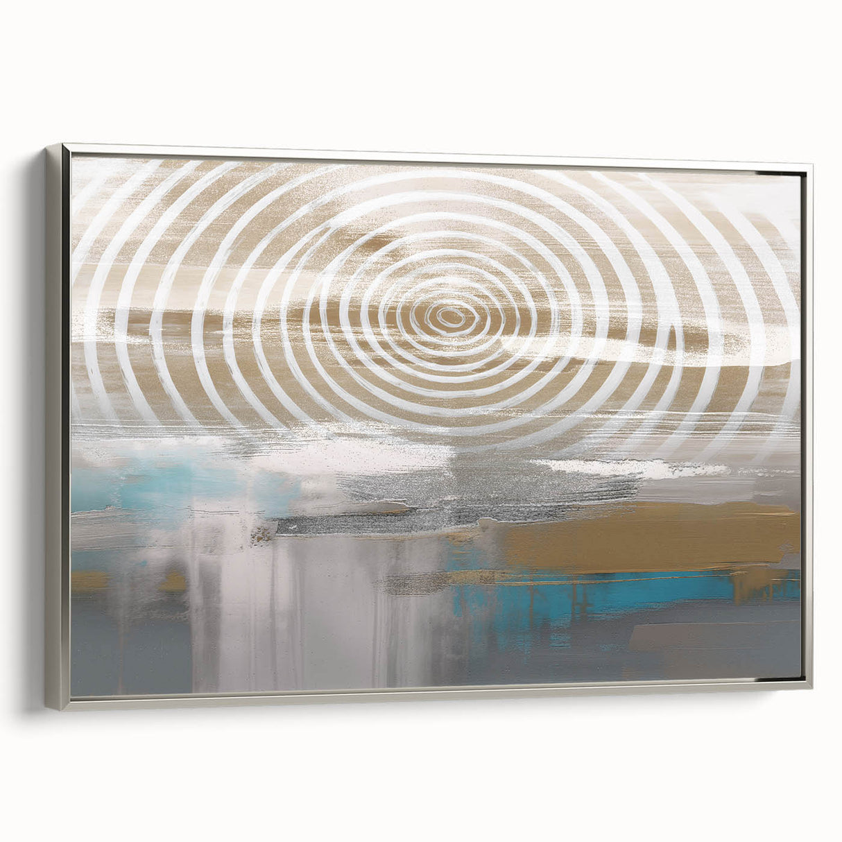 Framed abstract wall art showcasing dynamic strokes and lines in silver tones, enhancing modern decor with a sleek side view presentation.