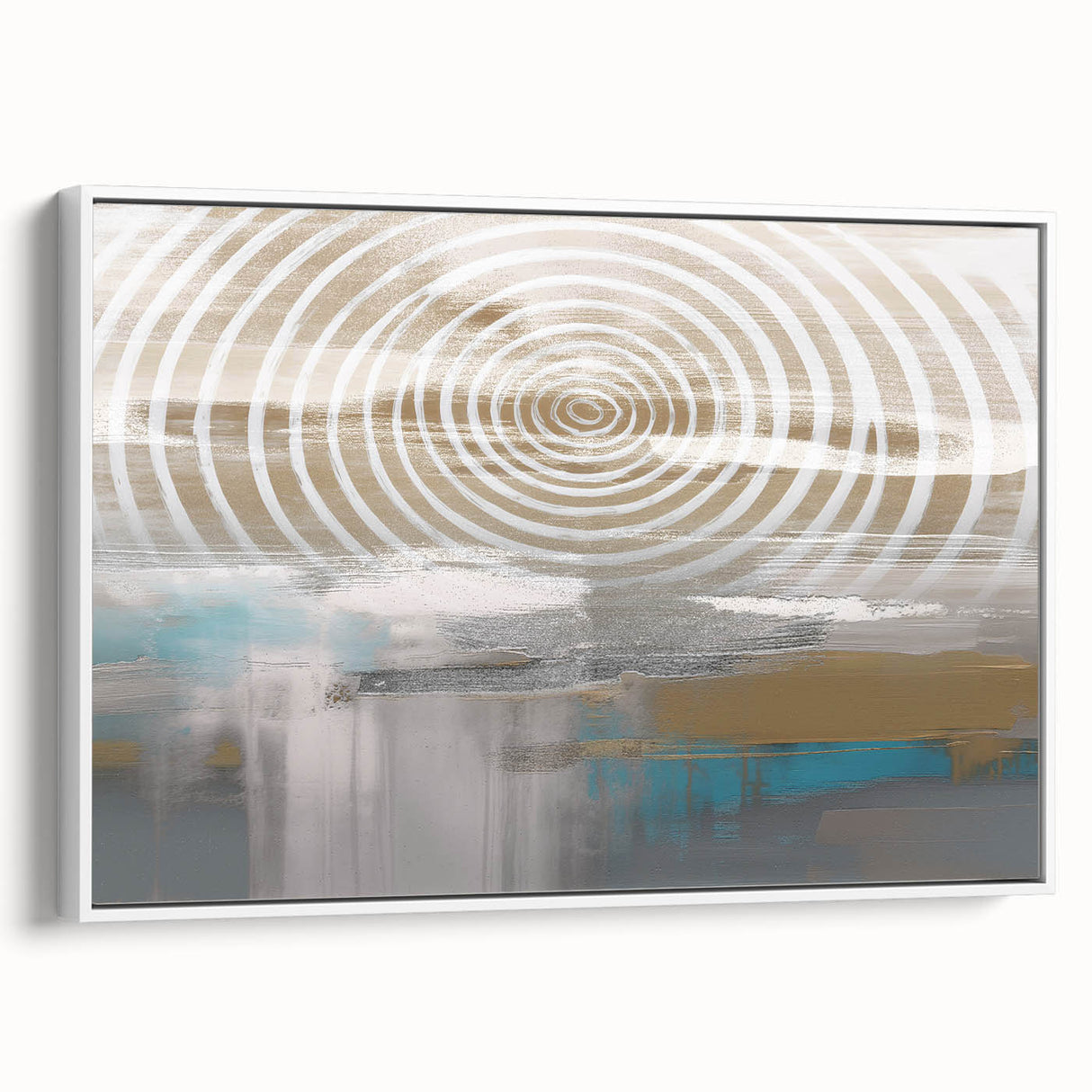 Framed abstract wall art featuring dynamic strokes and lines in shades of blue and gray, set against a crisp white background, perfect for modern decor.