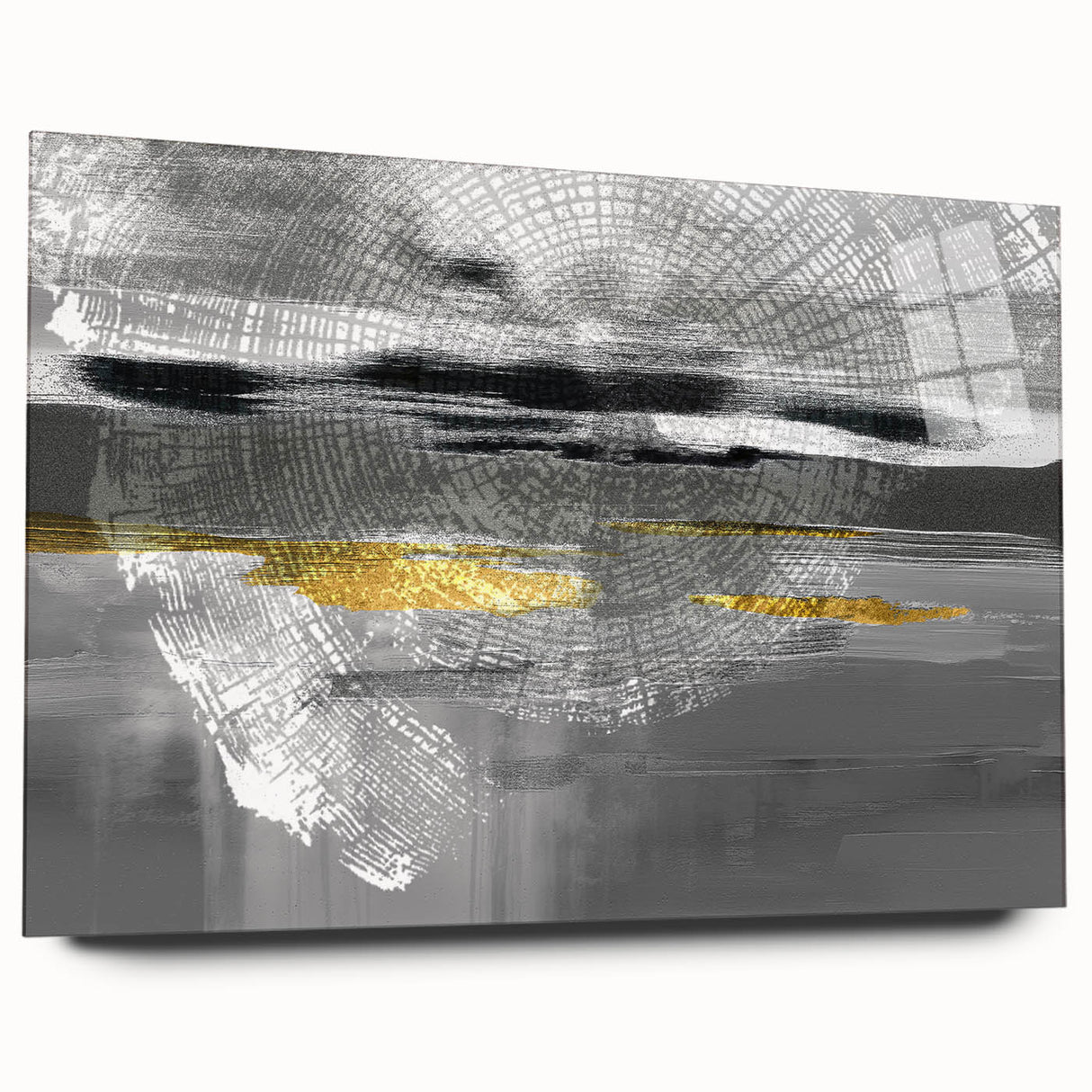 Abstract wall art design featuring colorful strokes and lines in vibrant hues, displayed in an acrylic glass frame, perfect for modern decor.