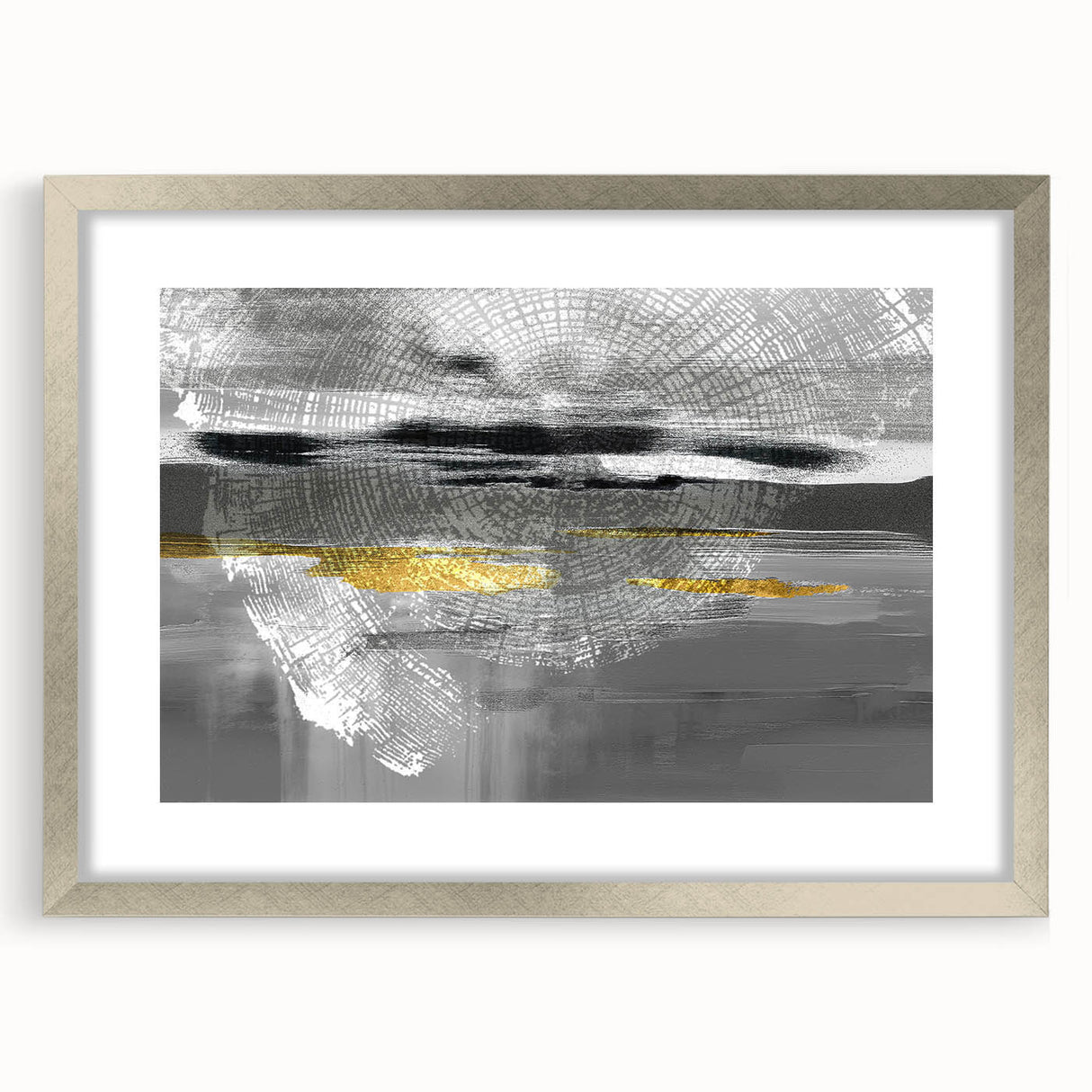 Abstract strokes and lines design wall art in a sleek silver frame with mat, showcasing modern aesthetics and vibrant colors for home decor.