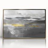 Abstract strokes and lines canvas wall art in gold and black, elegantly framed, showcasing a modern design perfect for contemporary decor.