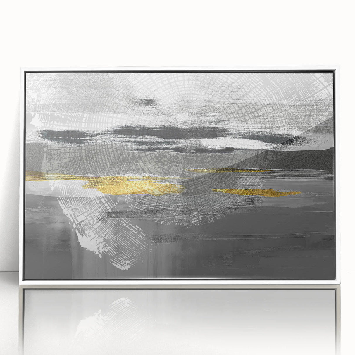 Framed wall art featuring an abstract design of colorful strokes and lines on a white background, perfect for modern home decor.