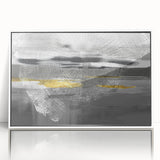 Framed wall art featuring an abstract design of colorful strokes and lines on a white background, perfect for modern home decor.
