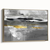 Framed wall art showcasing an abstract design with gold strokes and lines on a textured canvas, emphasizing modern elegance and sophistication.