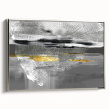 Framed abstract wall art with strokes and lines in shades of blue and silver, showcasing a modern design ideal for contemporary decor.
