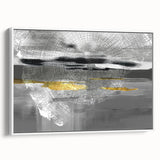 Framed wall art showcasing an abstract design with colorful strokes and lines, set against a white backdrop for a modern aesthetic.