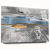 Abstract wall art design showcasing vibrant strokes and lines in a modern acrylic glass frame, emphasizing artistic expression and color contrast.