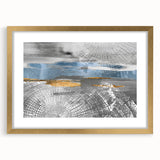 Abstract wall art featuring gold strokes and lines in a modern design, elegantly framed with a mat, perfect for contemporary decor.