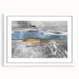 Abstract wall art featuring colorful strokes and lines in a modern design, framed in white with a mat, perfect for contemporary decor.